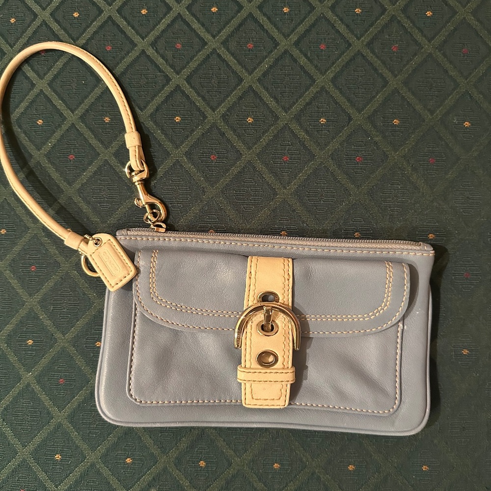 Coach Y2K Soho Mini Blue and White Leather Wristlet